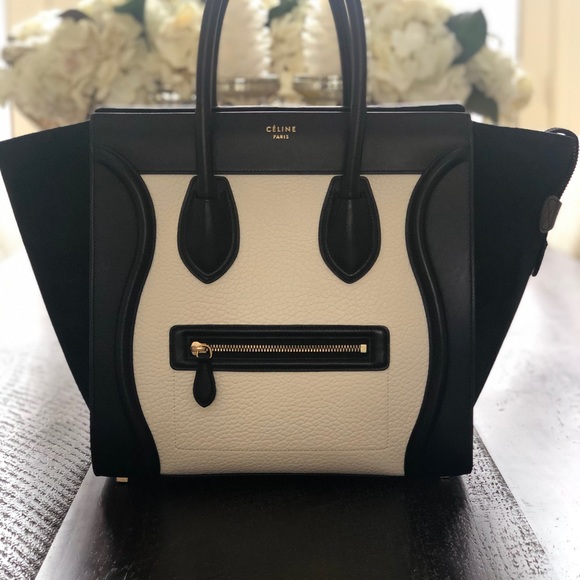 MINI LUGGAGE BAG IN BLACK & WHITE GRAINED CALFSKIN - Picture 2 of 13